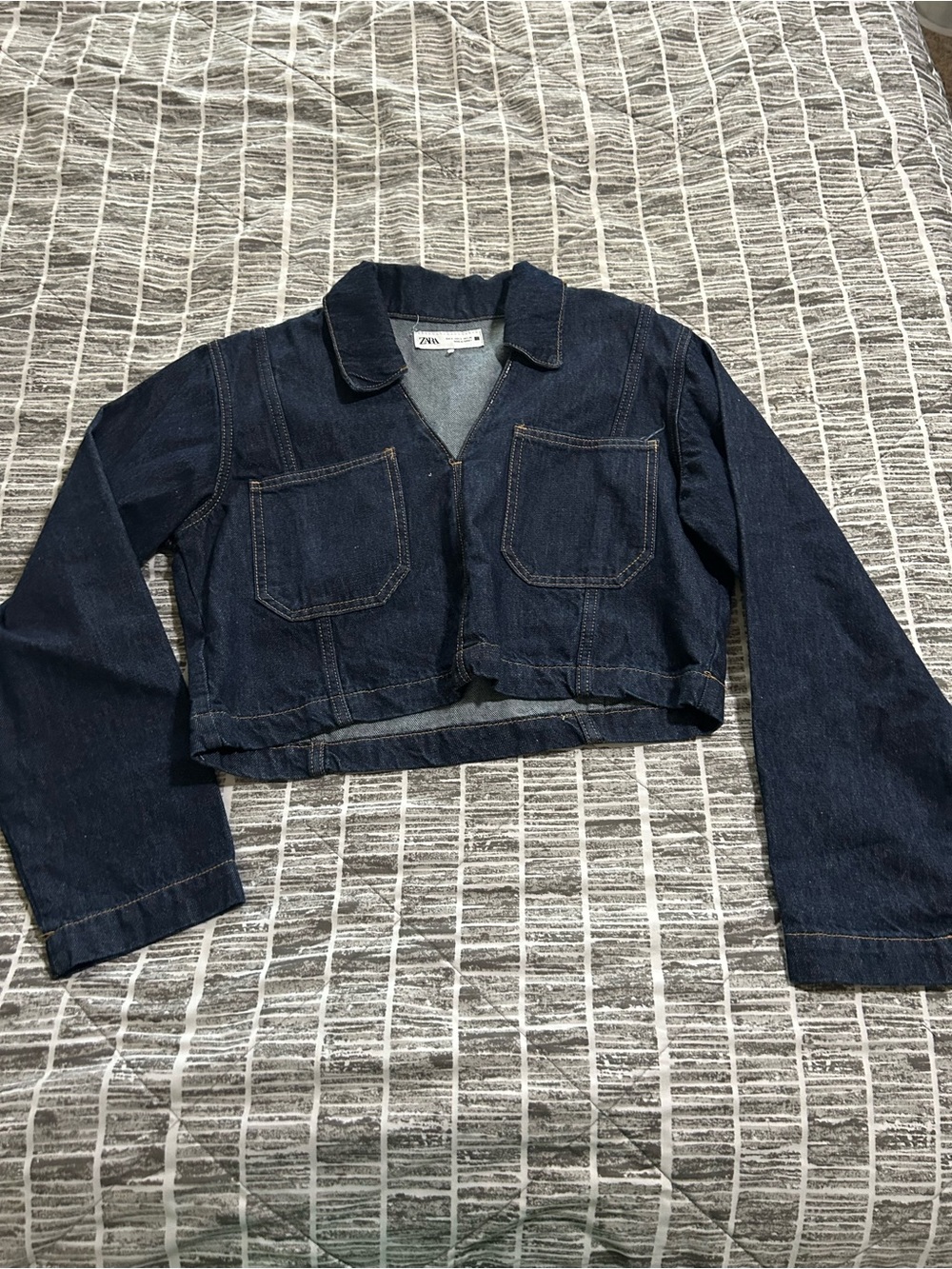 ZARA Dark Blue Cropped Denim Jacket